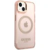 Guess GUHMP14SHTCMP Apple iPhone 14 / 15 / 136,1″ rožinės spalvos kietas dėklas Gold Outline Translucent MagSafe