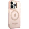 Guess GUHMP14XHTCMP Apple iPhone 14 Pro Max 6,7″ rožinės spalvos kietas dėklas Gold Outline Translucent MagSafe