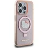 Apple iPhone 15 Pro Max Hello Kitty dėklas Ring Stand Glitter Electrop Logo MagSafe (HKHMP15XHRSGEP) rožinės spalvos