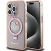 Apple iPhone 15 Pro Max Hello Kitty dėklas Ring Stand Glitter Electrop Logo MagSafe (HKHMP15XHRSGEP) rožinės spalvos