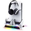 Ausinės iPega P5S006 daugiafunkcis įkrovimo RGB stovas su aušinimu, skirtas PS5 Slim, baltas (pažeista pakuotė)