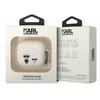 Apple AirPods 3 Karl Lagerfeld silikoninis Karl &amp; Choupette (KLACA3SILKCW) ausinių dėklas baltos spalvos