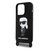 Apple iPhone 15 Pro Max Karl Lagerfeld dėklas juodos spalvos Crossbody silikoninis Ikonik (Klhcp15xcbsknk) juodos spalvos