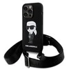 Apple iPhone 15 Pro Max Karl Lagerfeld dėklas juodos spalvos Crossbody silikoninis Ikonik (Klhcp15xcbsknk) juodos spalvos