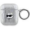 Karl Lagerfeld PU Embossed Choupette Head dėklas ausinėms AirPods 1/2 sidabrinės spalvos