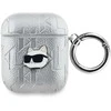 Karl Lagerfeld PU Embossed Choupette Head dėklas ausinėms AirPods 1/2 sidabrinės spalvos