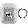 Karl Lagerfeld PU Embossed Karl Head dėklas ausinėms AirPods 1/2 sidabrinės spalvos