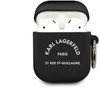 Karl Lagerfeld Rue St Guillaume silikoninis dėklas ausinėms AirPods 1/2 juodos spalvos