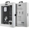Karl Lagerfeld Saffiano Crossbody Strap Metal Karl and Choupette dėklas telefonui Apple iPhone 15 Pro juodos spalvos