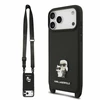 Dėklas Karl Lagerfeld Saffiano Crossbody Strap Metal Karl and Choupette Case for iPhone 18 Pro Max Juodas