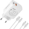 OBAL:ME laidinis įkroviklis USB-A + USB-C 20W + 2x kabelis 1m baltos spalvos
