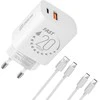 OBAL:ME laidinis įkroviklis USB-A + USB-C 20W + 2x kabelis 1m baltos spalvos