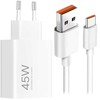 Xiaomi MDY-17-EF USB-A 45W kelioninis įkroviklis + kabelis USB-C 6A baltos spalvos (Bulk pakuotė)