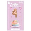 GoDan Balon 13cm foliowy na patyku "4" rožinė-auksinė