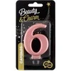 GoDan Świeczka urodzinowa "6" rožinė-auksinė 8cm