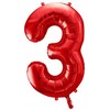 PartyDeco Folinis balionas "3" raudonas, 86 cm