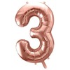 Party Deco PartyDeco Folinis balionas "3" rožinio aukso, 86 cm