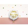 PartyDeco Folinis balionas "Happy birthday" baltas 35 cm