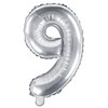 PartyDeco Folinis balionas sidabrinis skaičius, 35 cm, Skaičius: 9
