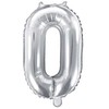 PartyDeco Folinis balionas sidabrinis skaičius, 35 cm, Skaičius: 0