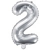 PartyDeco Folinis balionas sidabrinis skaičius, 35 cm, Skaičius: 2