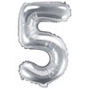 PartyDeco Folinis balionas sidabrinis skaičius, 35 cm, Skaičius: 5