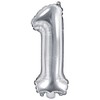 PartyDeco Folinis balionas sidabrinis skaičius, 35 cm, Skaičius: 4