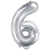 PartyDeco Folinis balionas sidabrinis skaičius, 35 cm, Skaičius: 6