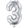 PartyDeco Folinis balionas sidabrinis skaičius, 35 cm, Skaičius: 3