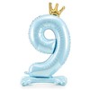 PartyDeco Pastatomas žydras balionas Skaičius su karūna, 84cm, Skaičius: 9