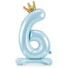 PartyDeco Pastatomas žydras balionas Skaičius su karūna, 84cm, Skaičius: 6