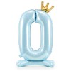 PartyDeco Pastatomas žydras balionas Skaičius su karūna, 84cm, Skaičius: 0