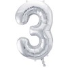 PartyDeco Sidabrinis balionas Skaičius, 86cm, Skaičius: 3