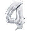 PartyDeco Sidabrinis balionas Skaičius, 86cm, Skaičius: 4