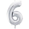 PartyDeco Sidabrinis balionas Skaičius, 86cm, Skaičius: 6