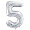 PartyDeco Sidabrinis balionas Skaičius, 86cm, Skaičius: 5