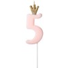 PartyDeco Žvakutė Skaičius su karūna, rausva 9,5cm, Skaičius: 5