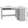 Kampinis stalas, betono, 120x140x75cm, mediena, L formos