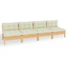 Keturvietė sodo sofa su kreminėmis pagalvėlėmis, pušies masyvas