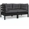 Dvivietė sodo sofa su pagalvėlėmis, juoda, pušies masyvas