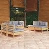 Lauko baldų komplektas Sodo komplektas su pilkomis pagalvėmis, 6 dalių, pušis