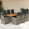 Lauko baldų komplektas Sodo komplektas su pagalvėlėmis, 9 dalių, pilkas, poliratanas
