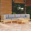 Lauko baldų komplektas Sodo komplektas su pilkomis pagalvėmis, 5 dalių, pušis