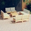 Lauko baldų komplektas Sodo komplektas su kreminėmis pagalvėlėmis, 9 dalių, pušis