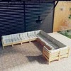 Lauko baldų komplektas Sodo komplektas su kreminėmis pagalvėlėmis, 10 dalių, pušis