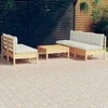 Lauko baldų komplektas Sodo komplektas su kreminėmis pagalvėlėmis, 6 dalių, pušis