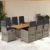 Lauko baldų komplektas Sodo komplektas su pagalvėlėmis, 9 dalių, pilkas, poliratanas