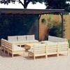 Lauko baldų komplektas Sodo komplektas su kreminėmis pagalvėlėmis, 13 dalių, pušis