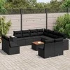 Sofa Sofos komplektas su pagalvėlėmis, 12 dalių, juodas, poliratanas