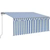 Markizė su uždanga/LED/vėjo jutikliu, mėlyna/balta, 3x2,5m